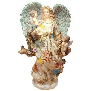 Vintage Three Hands Corp Resin Angel Statue Cherubs Patchwork Figure Flowers
